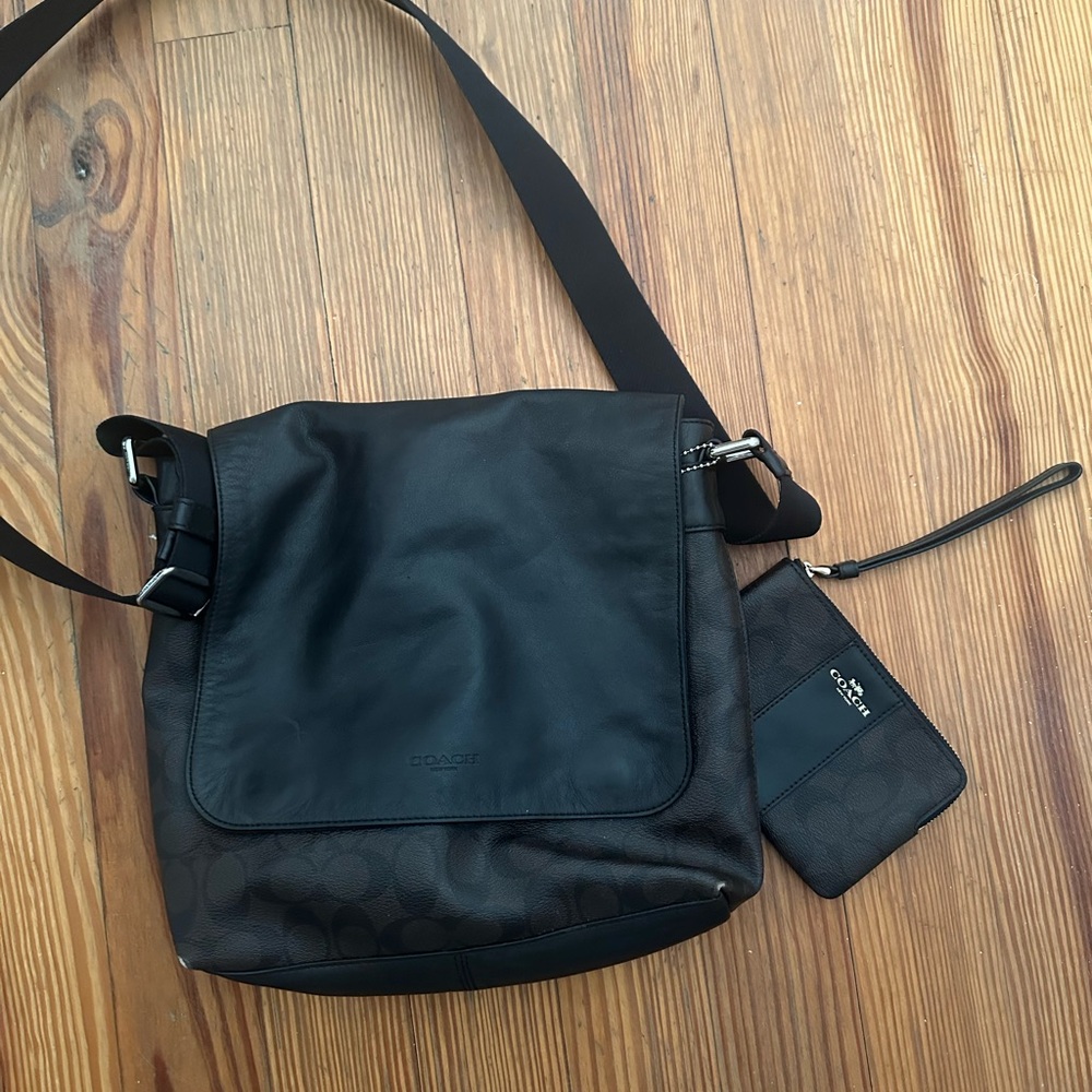 Coach Black and Brown Messenger Bag and wristlet